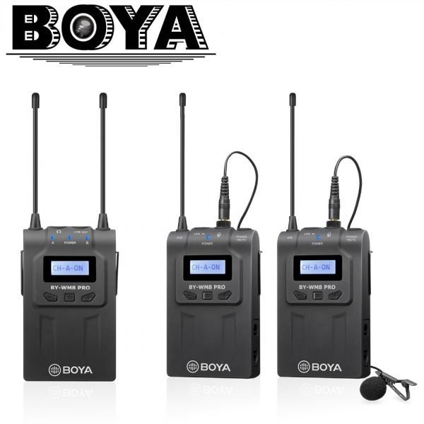 BOYA BY WM8 Pro K2 UHF Dual Channel Lavalier Wireless Microphone System with LCD Screen for