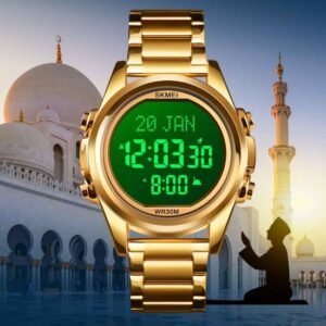 New Function Muslim Azan Watch Skmei 1667 Islamic Qibla Direction Azan Digital Watch for Muslim Prayers Stainless Steel Watches