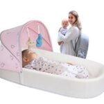 Baby Bed,Infant Foldable Bed with Mosquito Net,Comfortable Baby Lounger for 0-8 Months Newborn Boy Girl Babies
