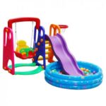 Climber and Swing Set with Ball Pool and air Pump Basketball Hoop Playset for Both Indoors Backyard