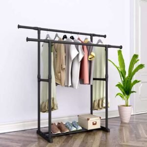 Floor Drying Rack With Double Rod Telescopic Portable Clothes Rack